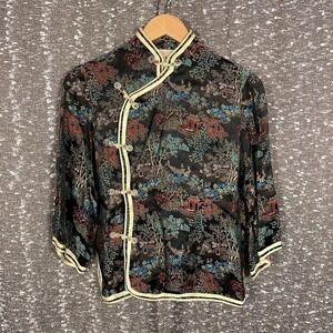 Vintage Peony Brand Chinese Floral Blouse Jacket Eclectic Women's Small